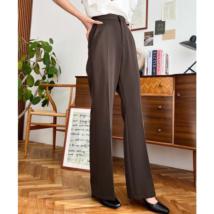 センタープレスフレアスラックスパンツ カットジョーゼット | moment+ | 詳細画像35 