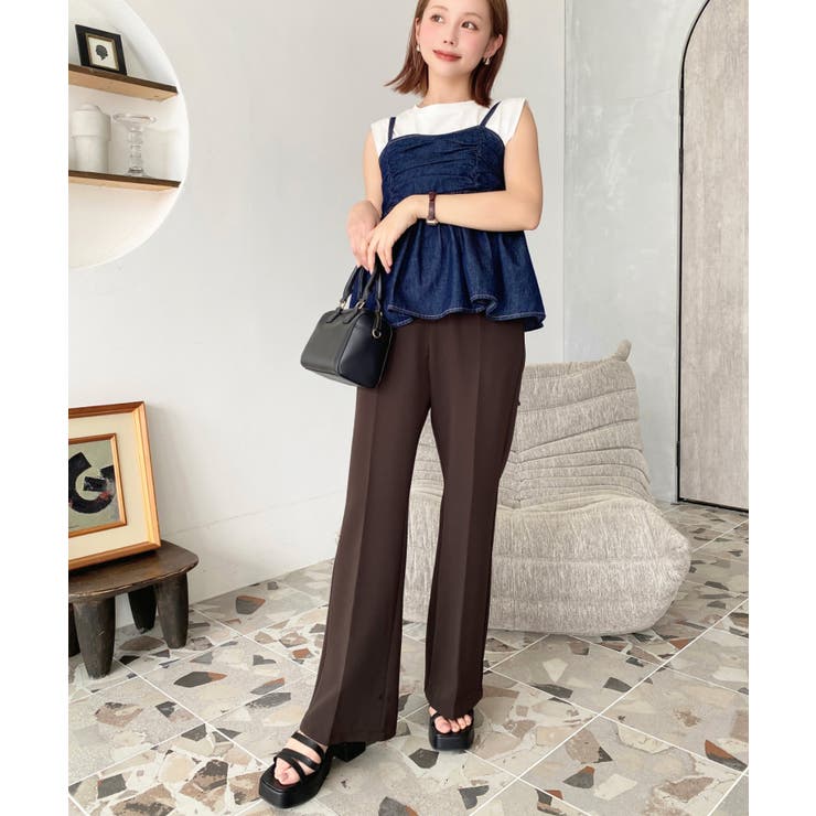 センタープレスフレアスラックスパンツ カットジョーゼット | moment+ | 詳細画像37 