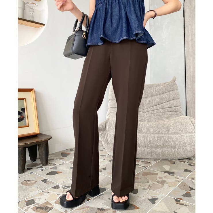 センタープレスフレアスラックスパンツ カットジョーゼット | moment+ | 詳細画像38 