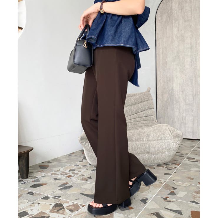 センタープレスフレアスラックスパンツ カットジョーゼット | moment+ | 詳細画像39 