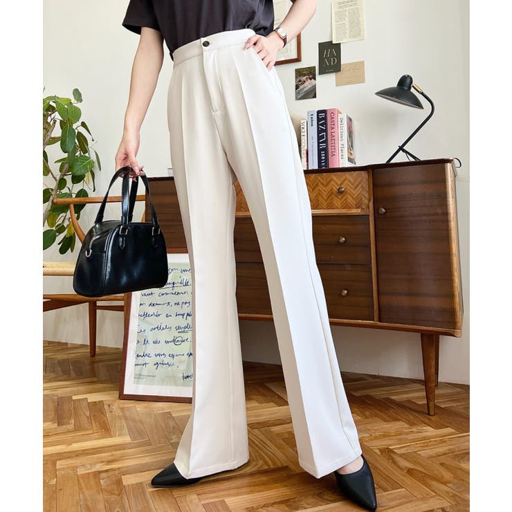 センタープレスフレアスラックスパンツ カットジョーゼット | moment+ | 詳細画像4 