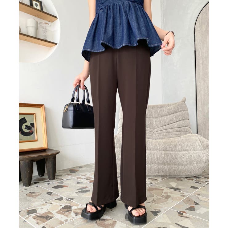 センタープレスフレアスラックスパンツ カットジョーゼット | moment+ | 詳細画像40 