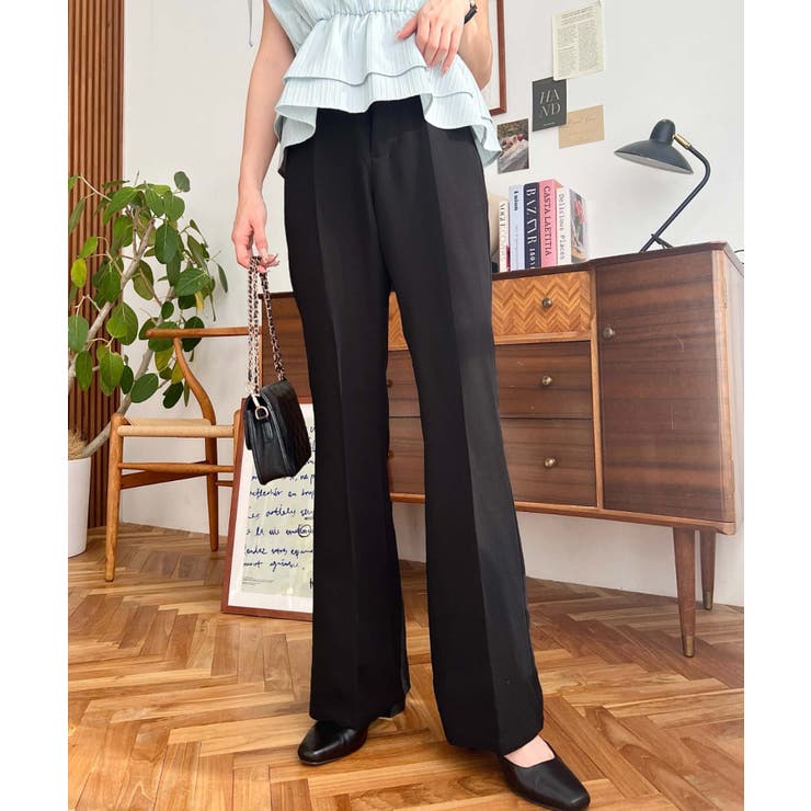 センタープレスフレアスラックスパンツ カットジョーゼット[品番
