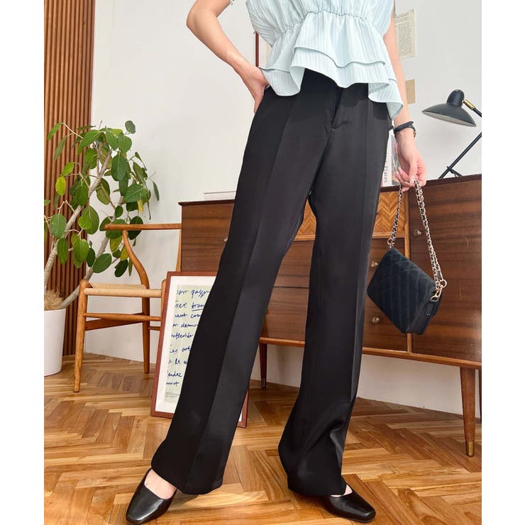 センタープレスフレアスラックスパンツ カットジョーゼット | moment+ | 詳細画像42 