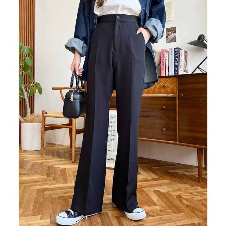 センタープレスフレアスラックスパンツ カットジョーゼット | moment+ | 詳細画像45 