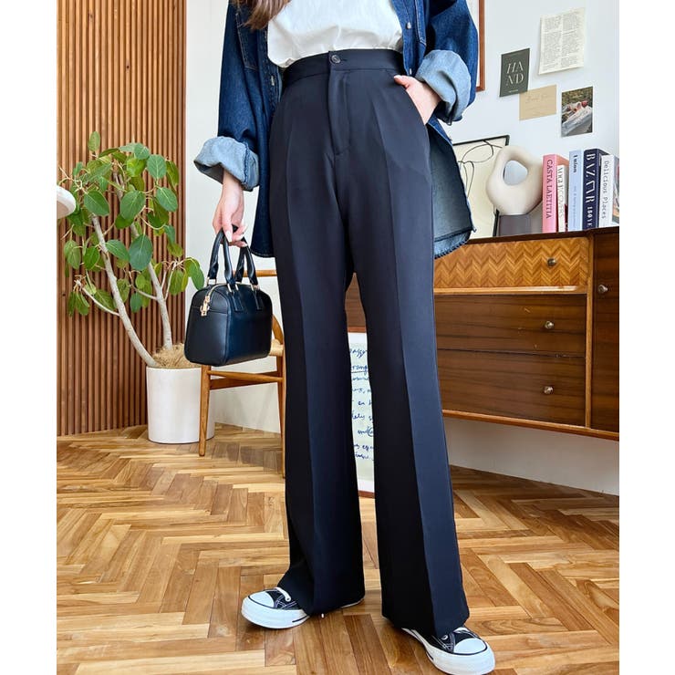 センタープレスフレアスラックスパンツ カットジョーゼット | moment+ | 詳細画像46 