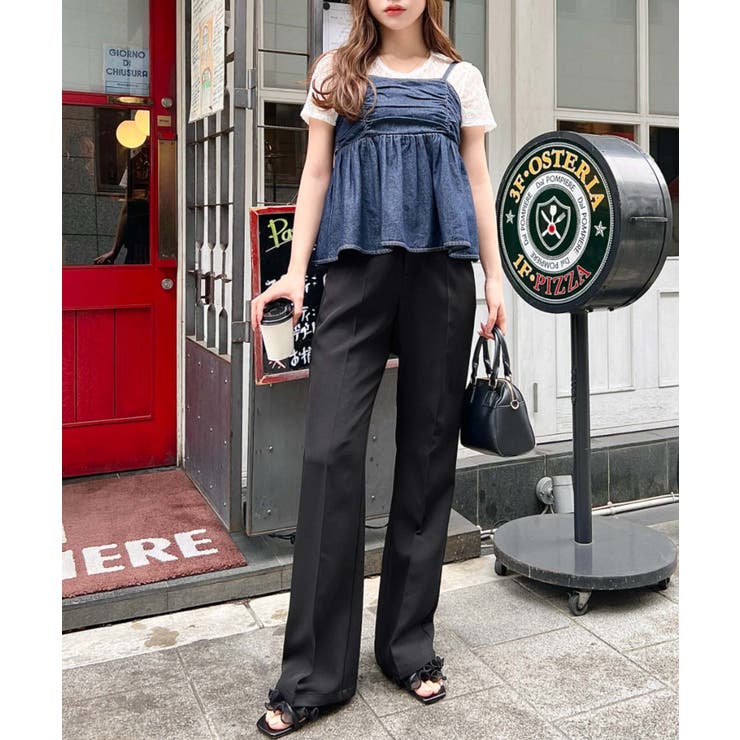 センタープレスフレアスラックスパンツ カットジョーゼット | moment+ | 詳細画像55 