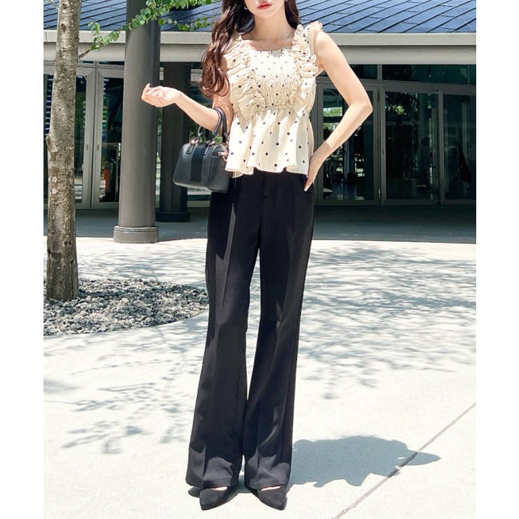 センタープレスフレアスラックスパンツ カットジョーゼット | moment+ | 詳細画像59 