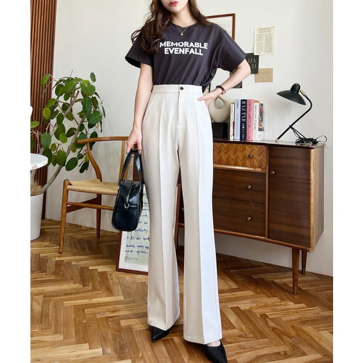 センタープレスフレアスラックスパンツ カットジョーゼット | moment+ | 詳細画像6 