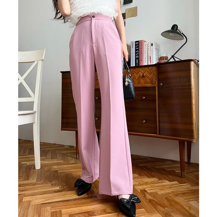 センタープレスフレアスラックスパンツ カットジョーゼット[品番