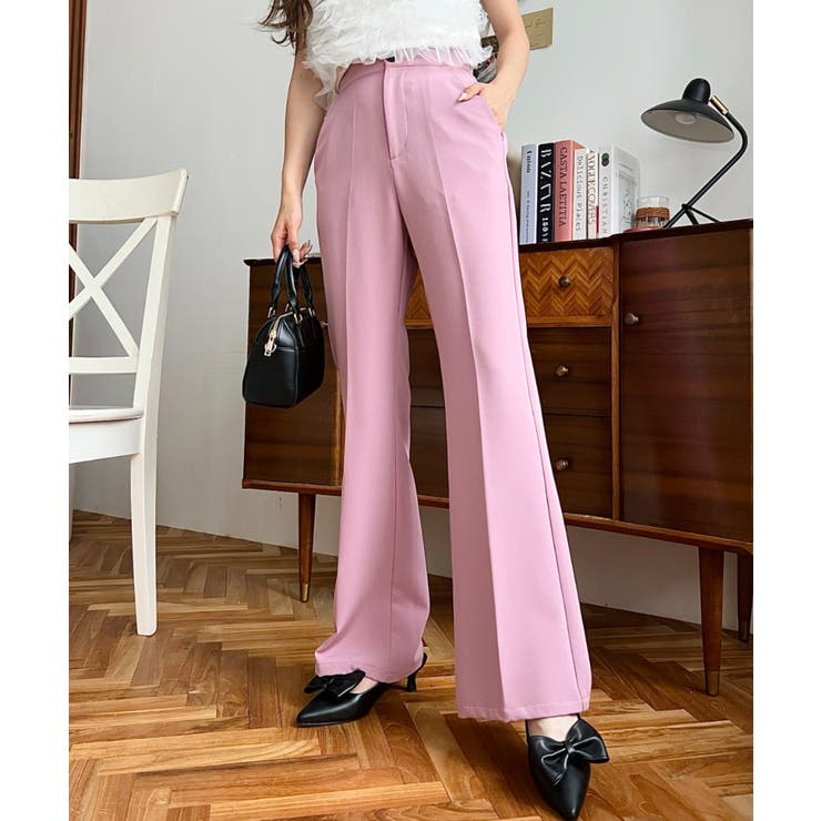 センタープレスフレアスラックスパンツ カットジョーゼット | moment+ | 詳細画像62 