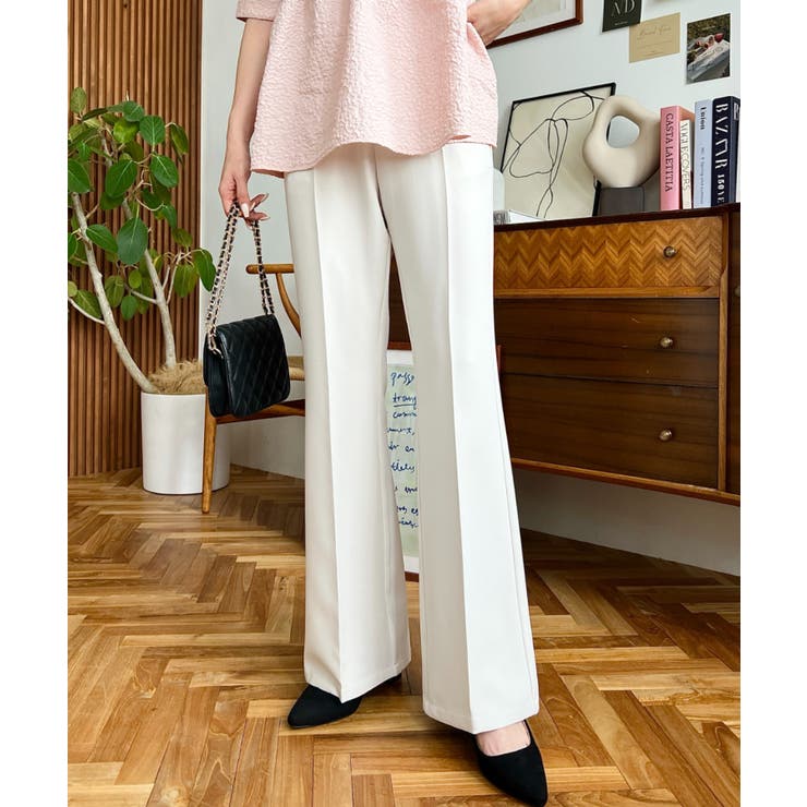 センタープレスフレアスラックスパンツ カットジョーゼット | moment+ | 詳細画像8 