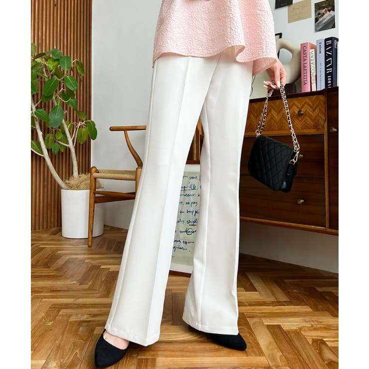 センタープレスフレアスラックスパンツ カットジョーゼット | moment+ | 詳細画像9 