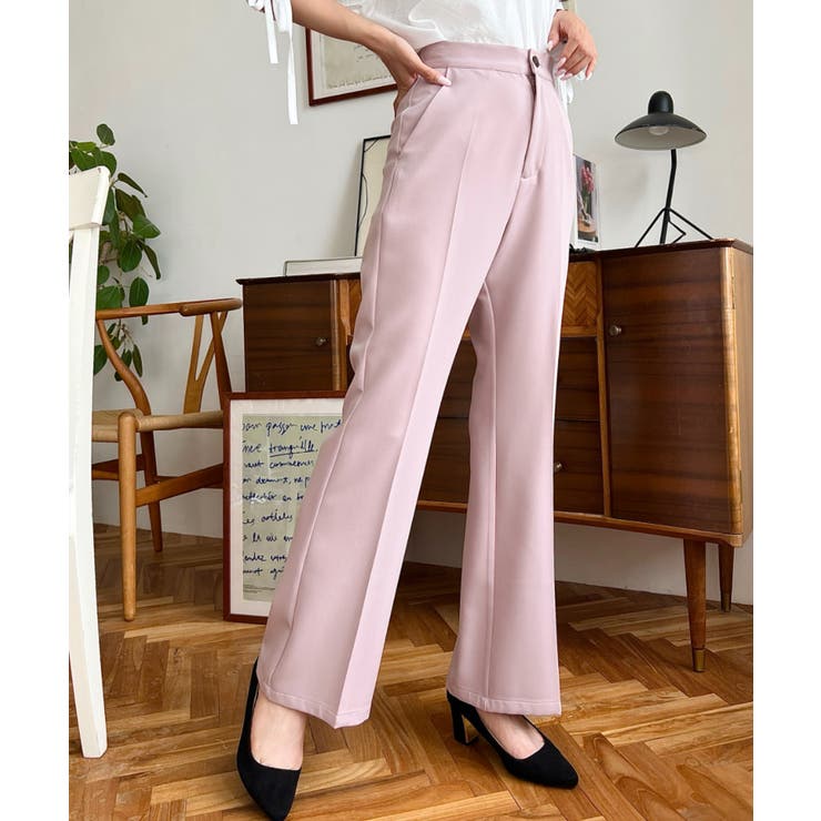 ピンクベージュ | センタープレスフレアスラックスパンツ カットジョーゼット | moment+