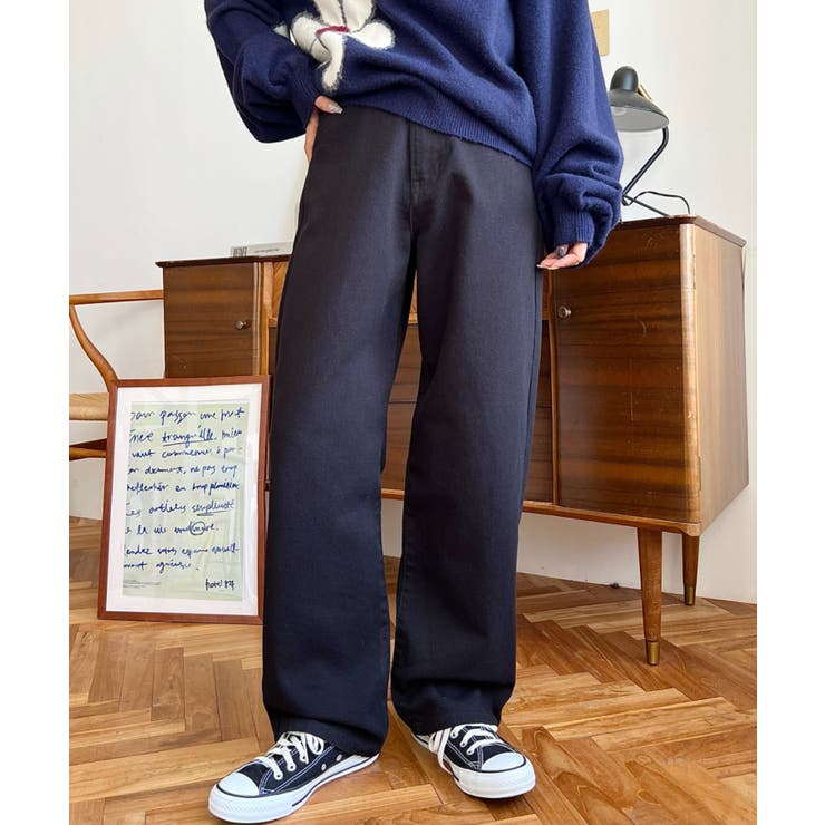 ブラック | デニム＆ツイルストレートパンツ | moment+