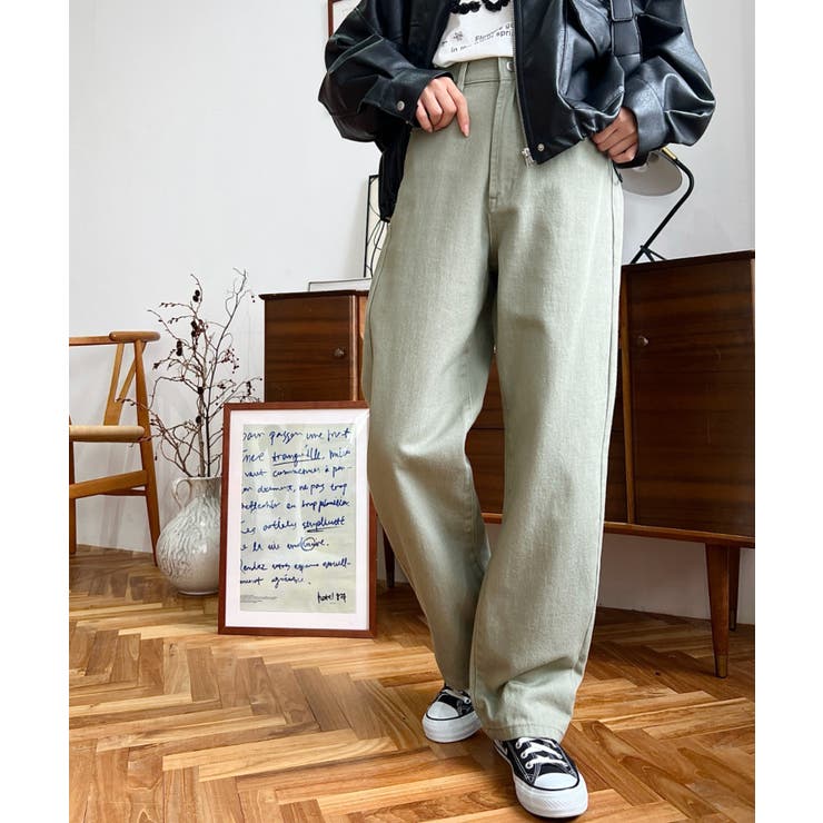 カーキ | デニム＆ツイルストレートパンツ | moment+