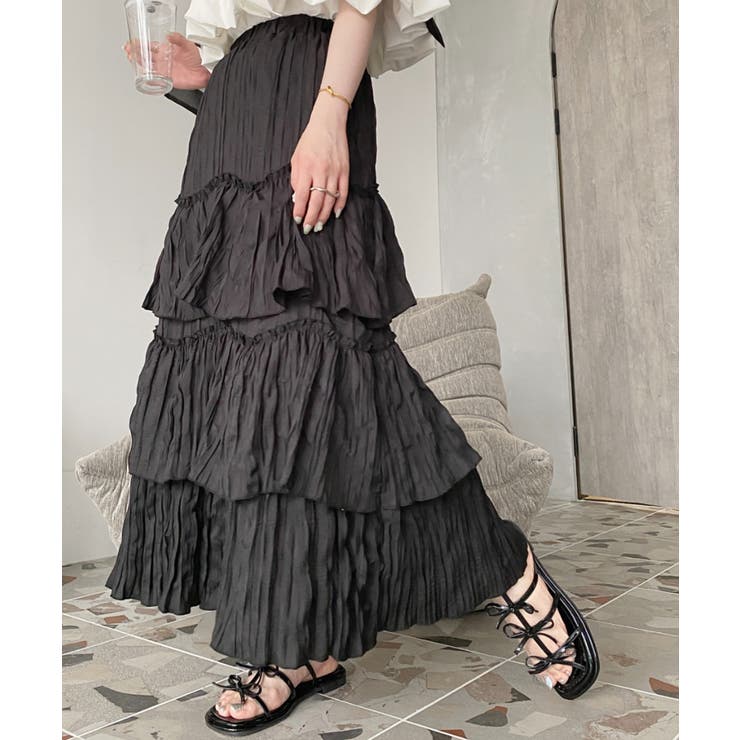 ワッシャークロス三段フリルティアードスカート[品番：ERMW0000311