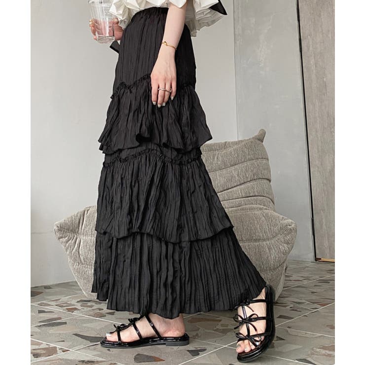 ワッシャークロス三段フリルティアードスカート[品番：ERMW0000311