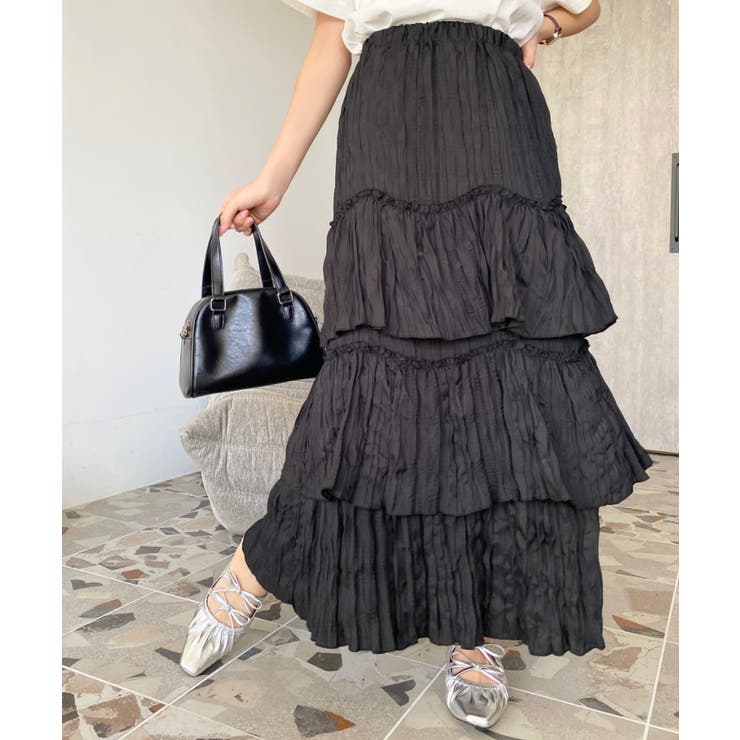 ワッシャークロス三段フリルティアードスカート[品番：ERMW0000311