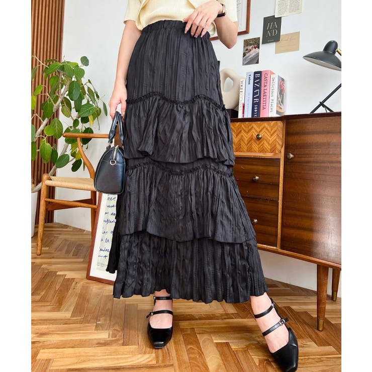 ワッシャークロス三段フリルティアードスカート[品番：ERMW0000311