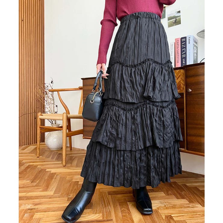 ワッシャークロス三段フリルティアードスカート[品番：ERMW0000311