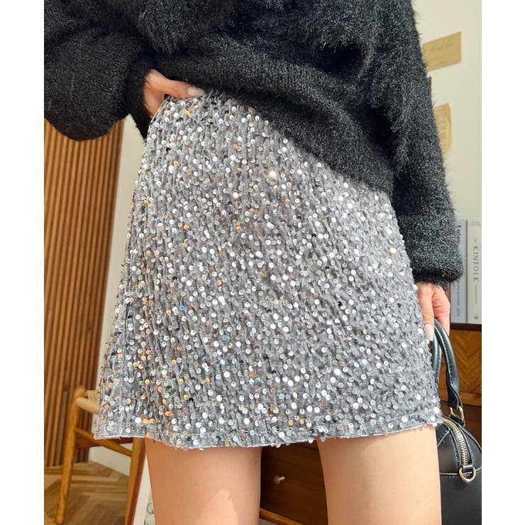 スパンコールベロアミニスカート | moment+ | 詳細画像10 