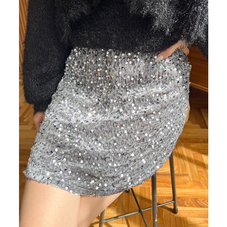 スパンコールベロアミニスカート | moment+ | 詳細画像11 