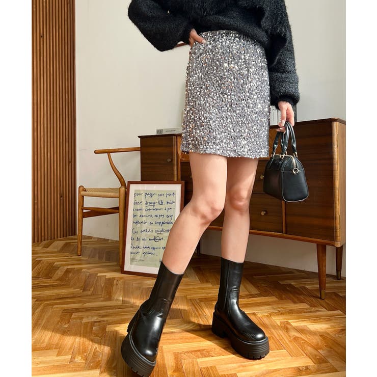 スパンコールベロアミニスカート | moment+ | 詳細画像13 