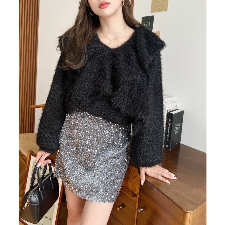 スパンコールベロアミニスカート | moment+ | 詳細画像14 