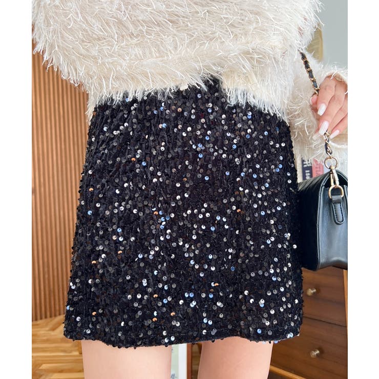 スパンコールベロアミニスカート | moment+ | 詳細画像15 