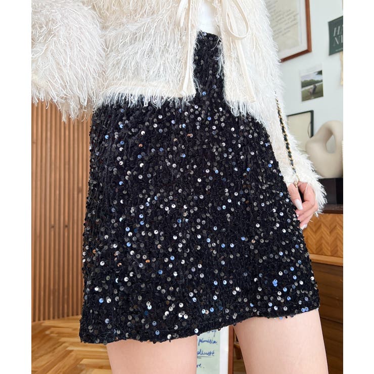 スパンコールベロアミニスカート | moment+ | 詳細画像16 