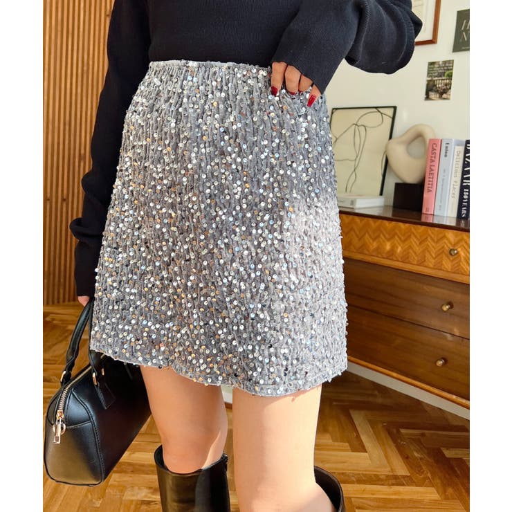 スパンコールベロアミニスカート | moment+ | 詳細画像2 