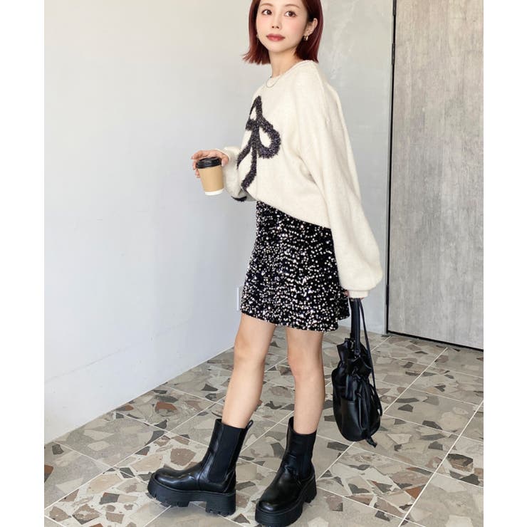 スパンコールベロアミニスカート | moment+ | 詳細画像28 