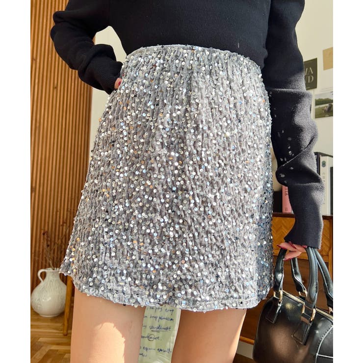 スパンコールベロアミニスカート | moment+ | 詳細画像3 