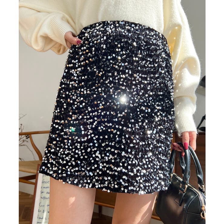 スパンコールベロアミニスカート | moment+ | 詳細画像35 