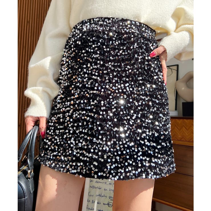 スパンコールベロアミニスカート | moment+ | 詳細画像37 