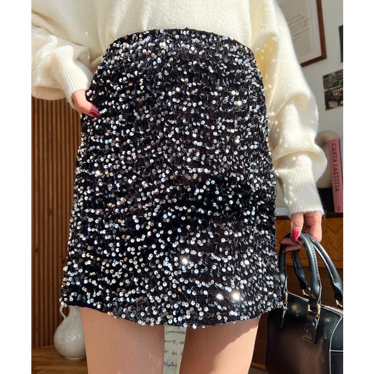 スパンコールベロアミニスカート | moment+ | 詳細画像38 