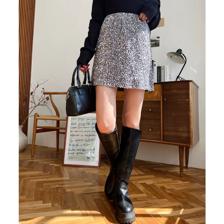 スパンコールベロアミニスカート | moment+ | 詳細画像4 