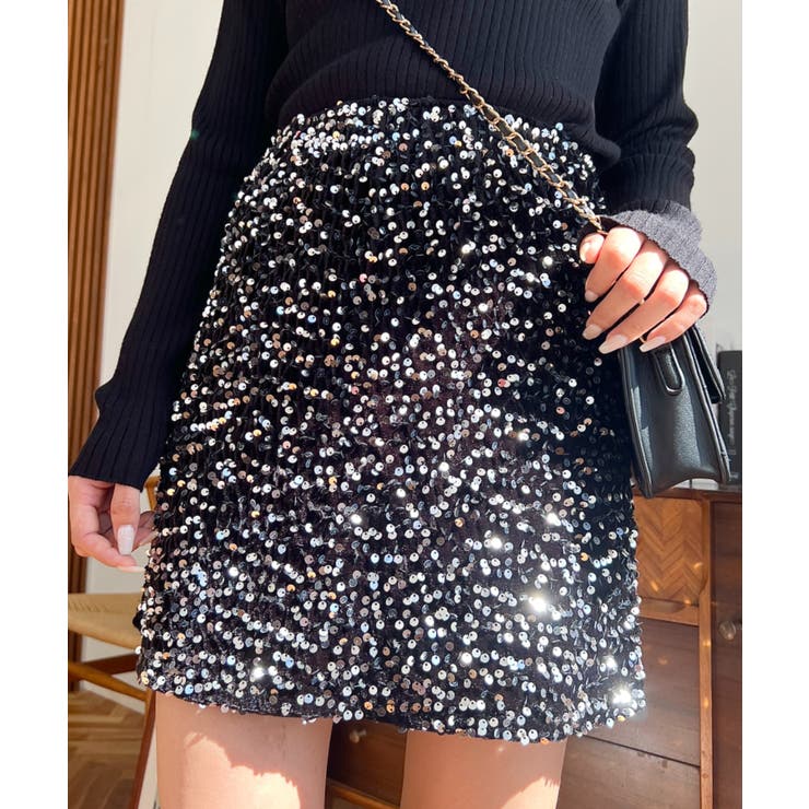 スパンコールベロアミニスカート | moment+ | 詳細画像42 