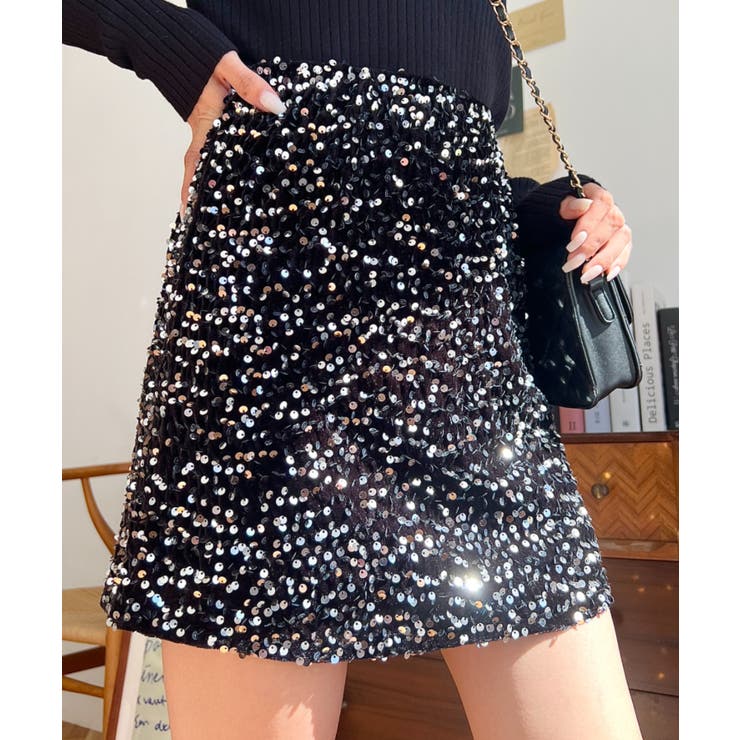 スパンコールベロアミニスカート | moment+ | 詳細画像43 