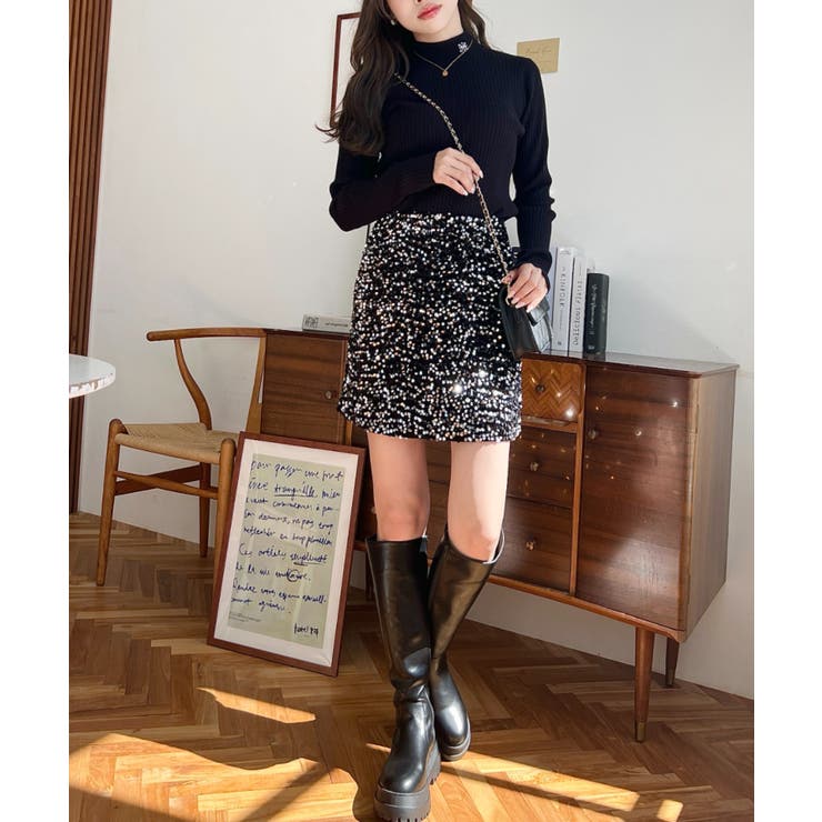 スパンコールベロアミニスカート | moment+ | 詳細画像47 