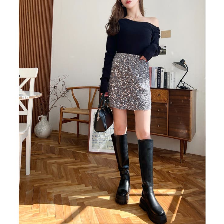 スパンコールベロアミニスカート | moment+ | 詳細画像6 