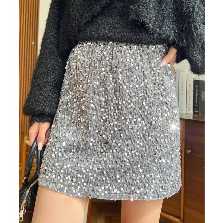 スパンコールベロアミニスカート | moment+ | 詳細画像7 