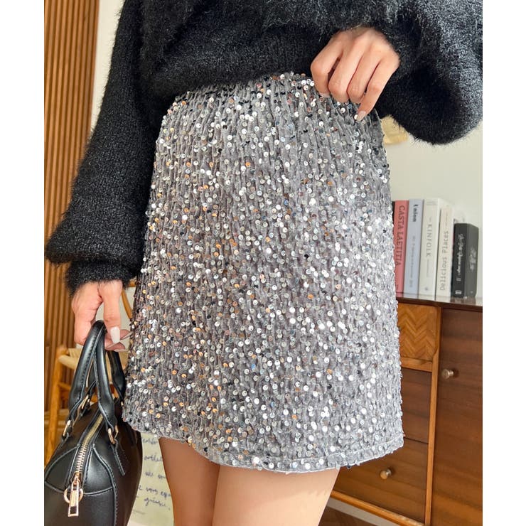 スパンコールベロアミニスカート | moment+ | 詳細画像9 