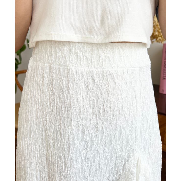 アシンメトリースリット入りフリルレースロングスカート | moment+ | 詳細画像8 