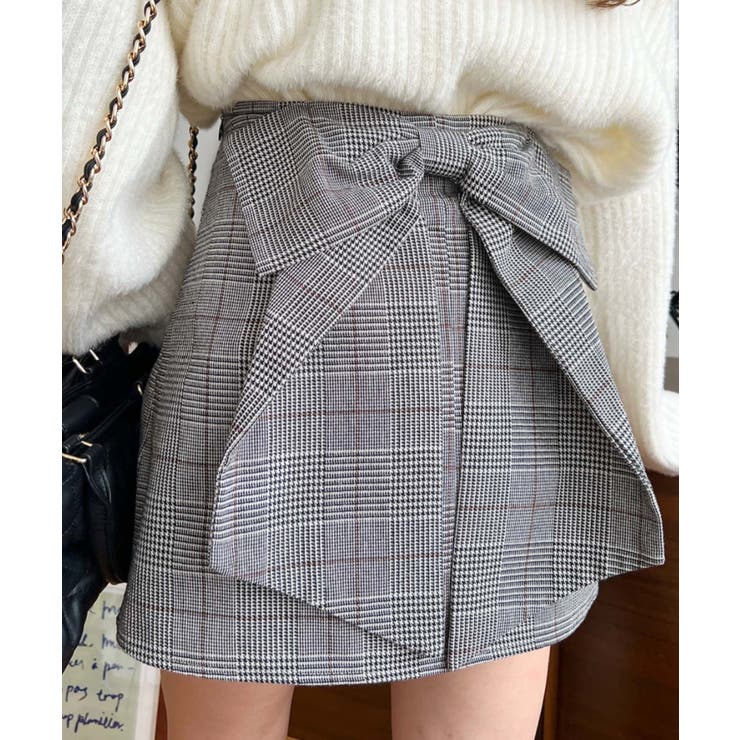 バックリボンチェックミニスカート[品番：ERMW0004102]｜moment+