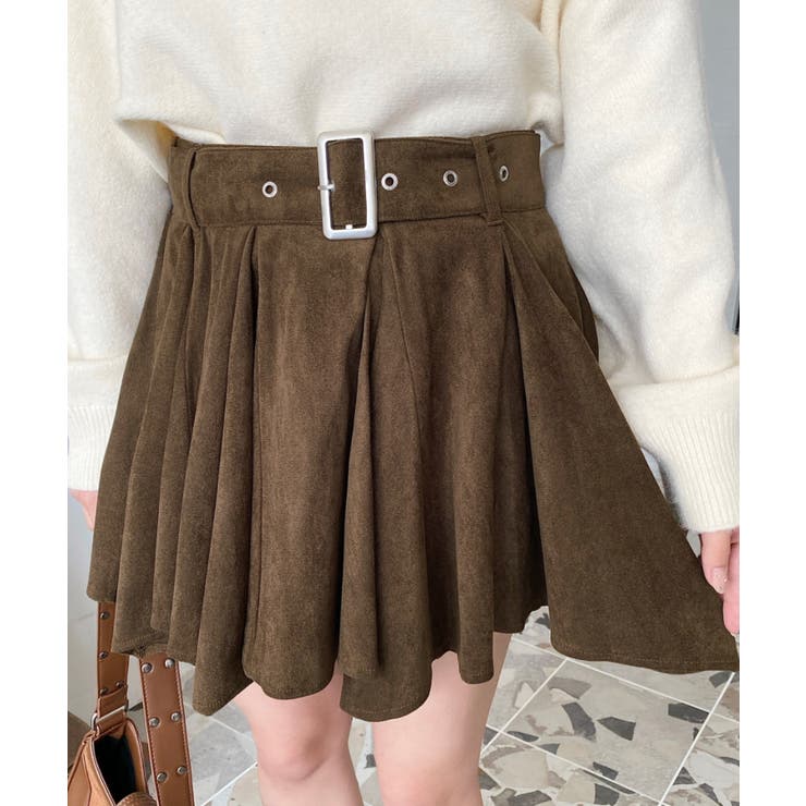 ベルト付きアシメヘムタックプリーツスエードミニスカート | moment+ | 詳細画像12 