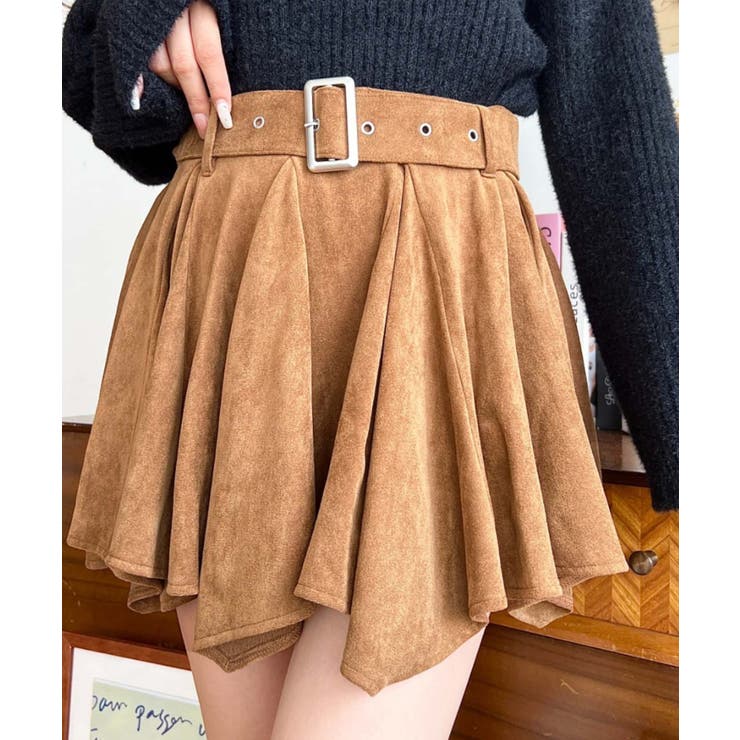 ベルト付きアシメヘムタックプリーツスエードミニスカート | moment+ | 詳細画像17 