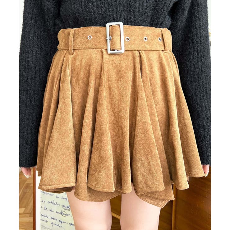 ベルト付きアシメヘムタックプリーツスエードミニスカート | moment+ | 詳細画像24 