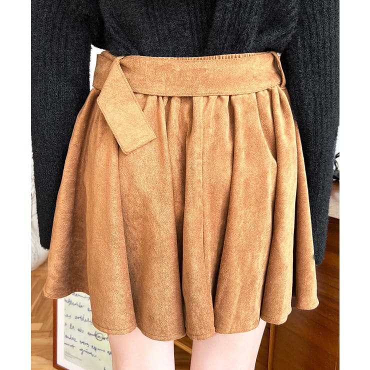 ベルト付きアシメヘムタックプリーツスエードミニスカート | moment+ | 詳細画像27 